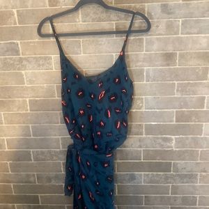 Teal, subtle leopard print, sarong -like wrap around dress.